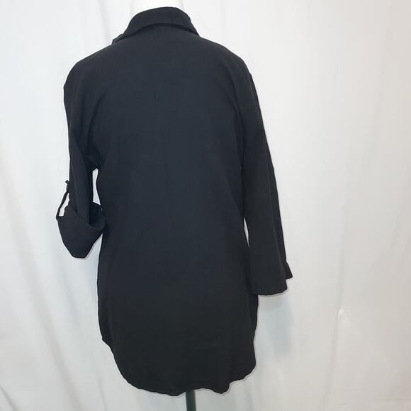 Vintage Dunes Black Shell Buttons Long Shirt Textured Button Up Blouse Top - Picture 3 of 8